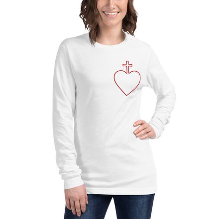 Unisex Long Sleeve Tee, Sacred Heart of Jesus, 7ugqf9 hollow design, left chest