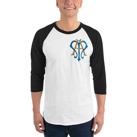 Unisex 3/4 Sleeve Raglan Shirt, Auspice Maria, Crest, rphg0v, left chest