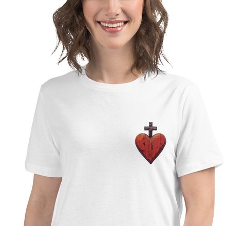 Embroidered Women&#x27;s Relaxed T-Shirt, Sacred Heart of Jesus, 9i93k9 design, left chest