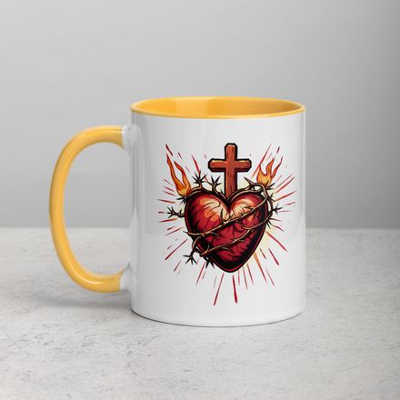 White Ceramic Mug with Color Inside, 11oz &amp; 15oz, Sacred Heart of Jesus, uetiyj design 