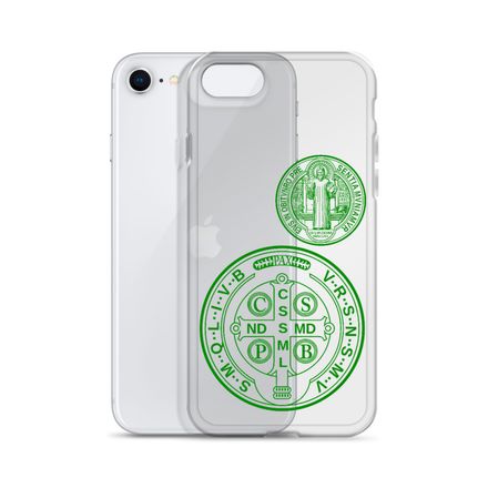 Clear Case for iPhone, St. Benedict Medal, filt5a design, green