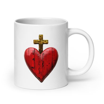   White Glossy Mug, 20oz, Sacred Heart of Jesus, 9i93k9 design 