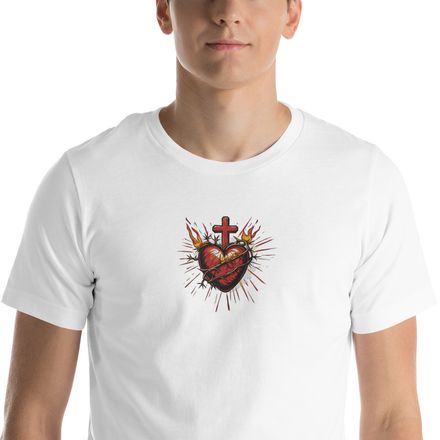 Embroidered Unisex Staple T-Shirt, Sacred Heart of Jesus, uetiyj design