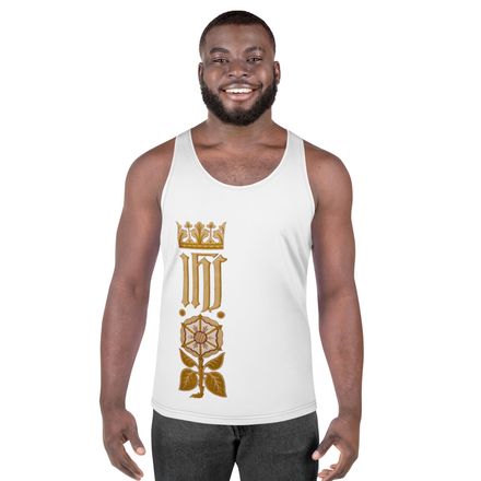 Men&#x27;s Tank Top, IHS Stripe With Crown and Monstrance, vw6yal, right chest