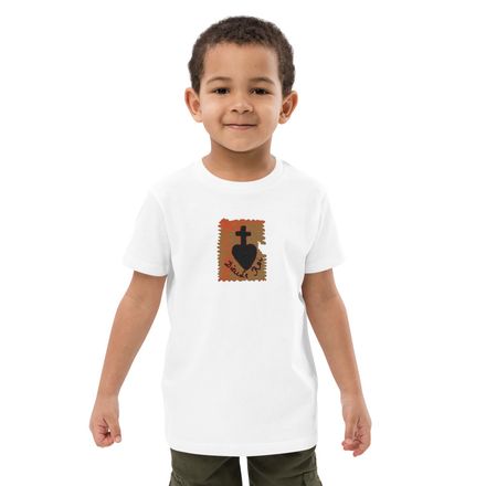 Embroidered Organic Cotton Kids T-Shirt, Sacré Coeur, Dieu de Roi, Vendée Chouan, sqpbrl design