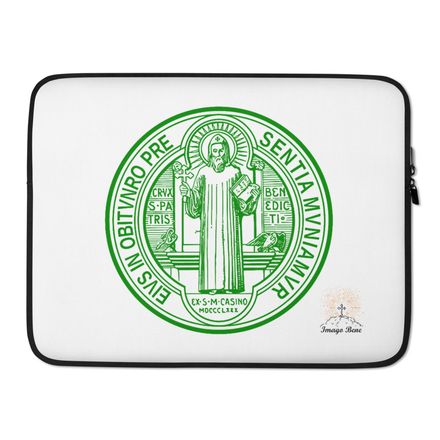 Laptop Sleeve, St. Benedict Medal, debxwe design, green