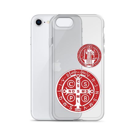 Clear Case for iPhone, St. Benedict Medal, idjfae design, red