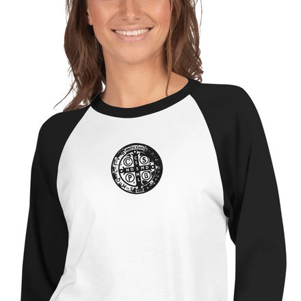 Embroidered Unisex 3/4 Sleeve Raglan Shirt, St. Benedict Medal, oih8m5 design