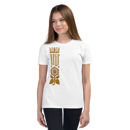 Youth Staple Tee, IHS Stripe With Crown and Monstrance, vw6yal, right chest