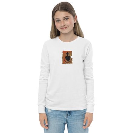 Embroidered Youth Long Sleeve Tee, Sacré Coeur, Dieu de Roi, Vendée Chouan, sqpbrl design