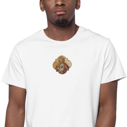Embroidered Men&#x27;s Premium Cotton T-Shirt, Sacred Heart of Jesus, eq75pu design