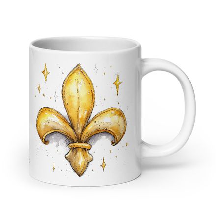 White Glossy Mug, 20oz, Fleur de Lys, juffrs 