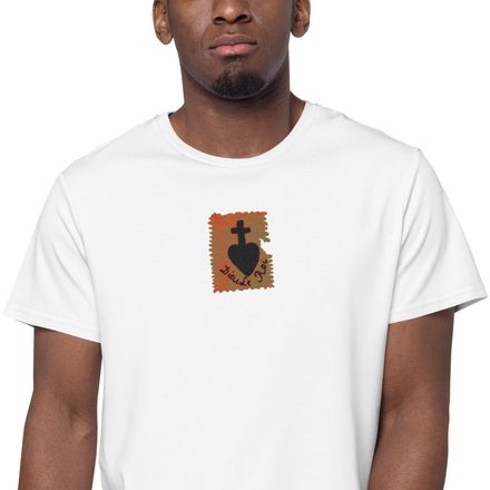 Embroidered Men&#x27;s Premium Cotton T-Shirt, Sacré Coeur, Dieu de Roi, Vendée Chouan, sqpbrl design
