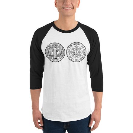 Unisex 3/4 Sleeve Raglan Shirt, St. Benedict Medal, filt5a design