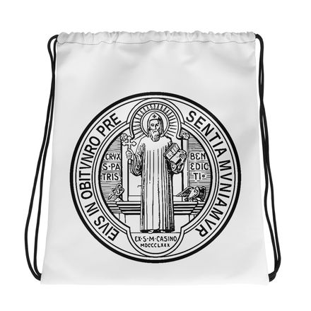 Drawstring Bag, St. Benedict Medal, debxwe design