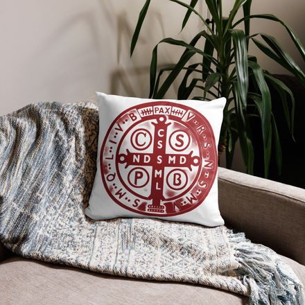 Pillow case 18x18, St. Benedict Medal, oih8m5 design, red