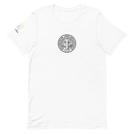 Unisex Staple T-Shirt, St. Benedict Medal, filt5a design, large back print