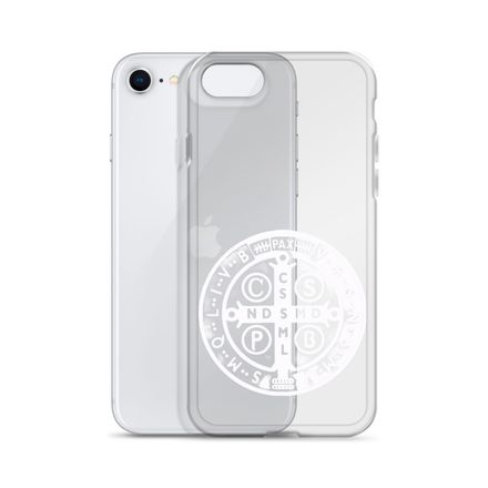 Clear Case for iPhone, St. Benedict Medal, oih8m5 design, white