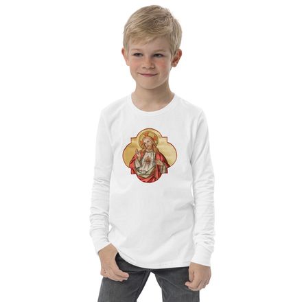 Youth Long Sleeve Tee, Sacred Heart of Jesus, eq75pu design