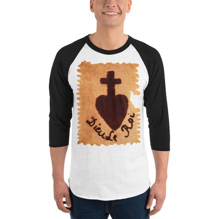 Unisex 3/4 Sleeve Raglan Shirt, Sacré Coeur, Dieu de Roi, Vendée Chouan, sqpbrl design