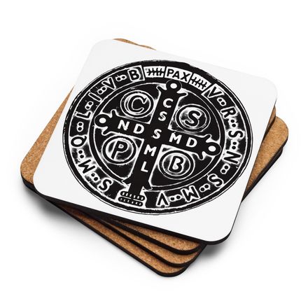 Cork-Back Coaster, St. Benedict Medal, 4ouume design, black