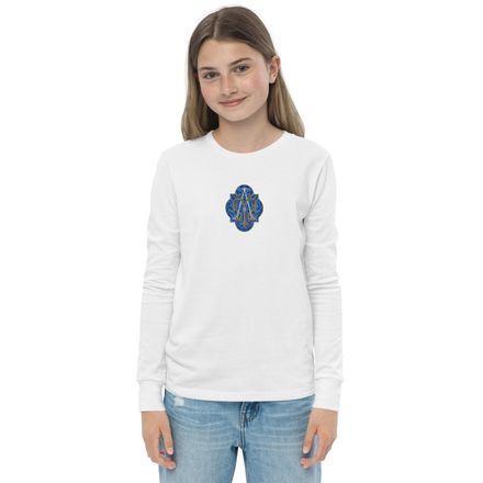 Embroidered Youth Long Sleeve Tee, Auspice Maria, Crest with rounded Cross, u3bkt0