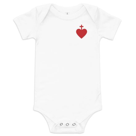 Baby Short Sleeve One Piece , Sacred Heart of Jesus, 7ugqf9 design, left chest
