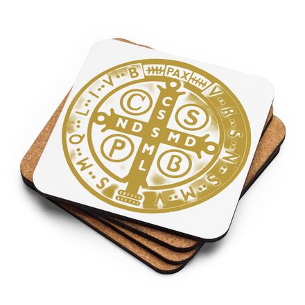 Cork-Back Coaster, St. Benedict Medal, oih8m5 design, gold