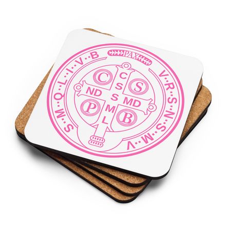Cork-Back Coaster, St. Benedict Medal, 16k4ku design, pink