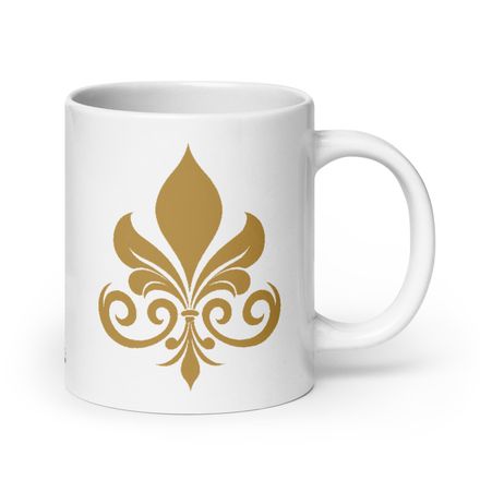 White Glossy Mug, 20oz, Fleur de Lys, q4x75x 
