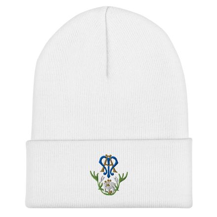 Cuffed Beanie, Auspice Maria, Crest with bottom flowers, ber1mq
