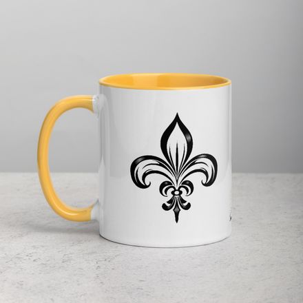 White Ceramic Mug with Color Inside, 11oz &amp; 15oz, Fleur de Lys, vnd7rr 