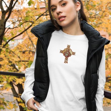 Embroidered Unisex Long Sleeve Tee, Sacred Heart of Jesus, iu2q2g design