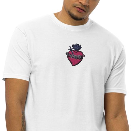 Embroidered Men&#x27;s Premium Heavyweight Tee, Immaculate Heart Of Mary, g6e1do design