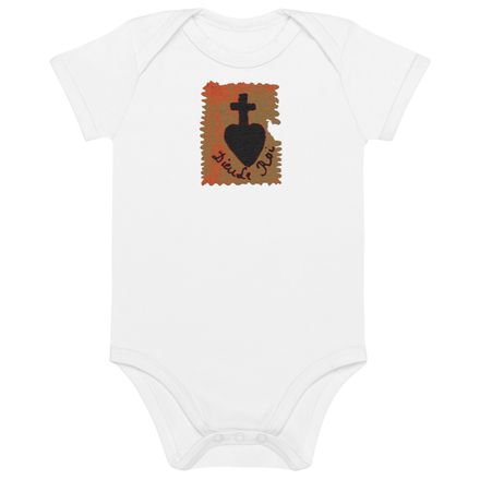 Embroidered Organic Cotton Baby Bodysuit, Sacré Coeur, Dieu de Roi, Vendée Chouan, sqpbrl design