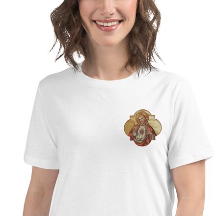 Embroidered Women&#x27;s Relaxed T-Shirt, Sacred Heart of Jesus, eq75pu, left chest