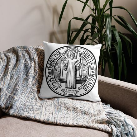 Pillow case 18x18, St. Benedict Medal, filt5a design