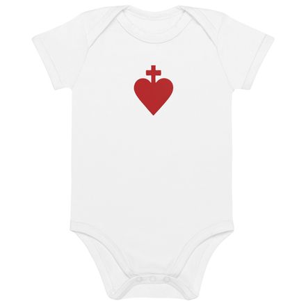 Organic Cotton Baby Bodysuit, Sacred Heart of Jesus, yjegla design 