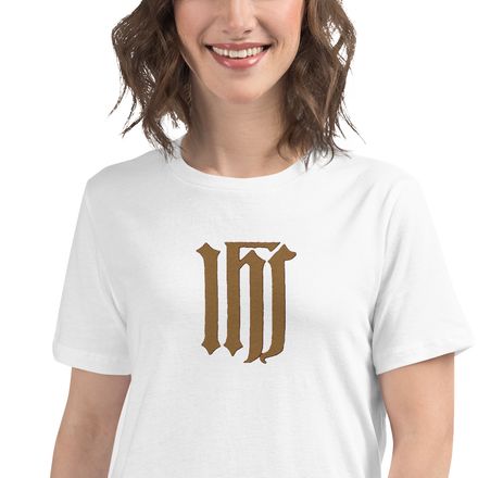 Embroidered Women&#x27;s Relaxed T-Shirt, IHS, Golden Pattern, gedziz