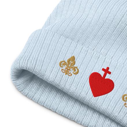 Ribbed Knit Beanie, Sacred Heart of Jesus, 7ugqf9 design, Fleur de Lys