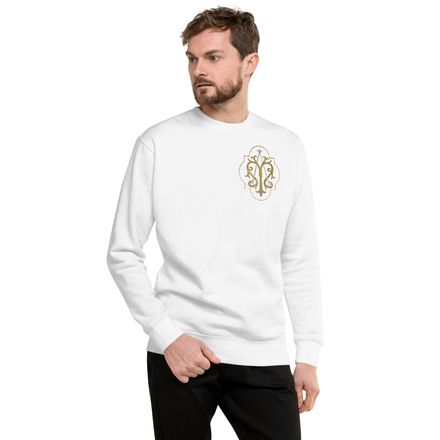 Unisex Premium Sweatshirt, Auspice Maria, Crest with outer edge, kdegvj, left chest