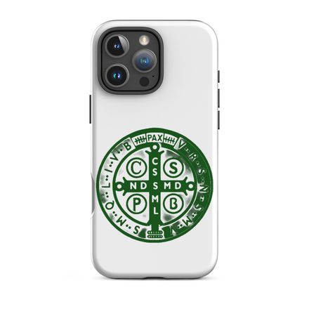 Tough Case for iPhone, St. Benedict Medal, oih8m5 design, green
