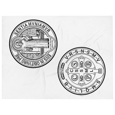 Throw Blanket, St. Benedict Medal, filt5a design, vertical, alternate
