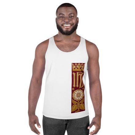 Men&#x27;s Tank Top, IHS Stripe With Crown and Monstrance, Red, yok2qk, left chest