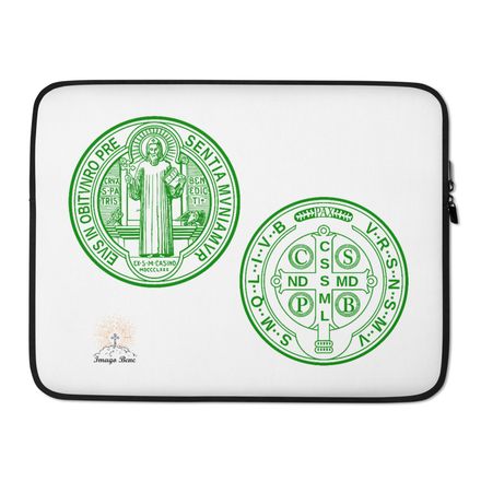 Laptop Sleeve, St. Benedict Medal, filt5a design, green