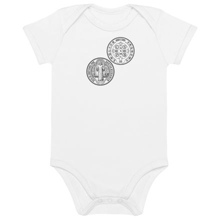 Embroidered Organic Cotton Baby Bodysuit, Sacred Heart of Jesus, filt5a design