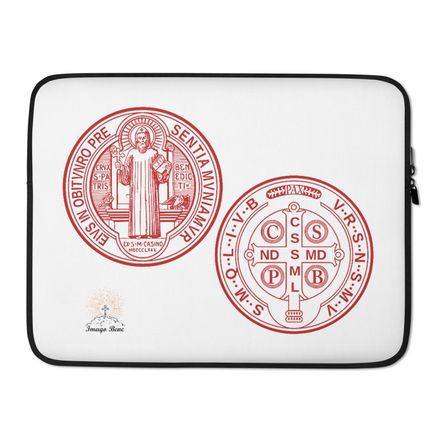 Laptop Sleeve, St. Benedict Medal, filt5a design, red