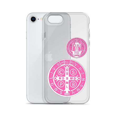 Clear Case for iPhone, St. Benedict Medal, idjfae design, pink