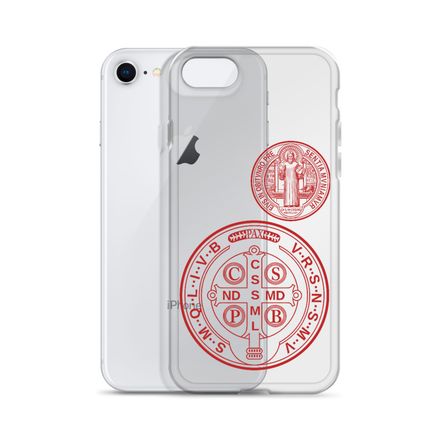 Clear Case for iPhone, St. Benedict Medal, filt5a design, red