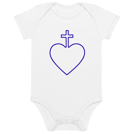 Organic Cotton Baby Bodysuit, Sacred Heart of Jesus, 7ugqf9 hollow design blue